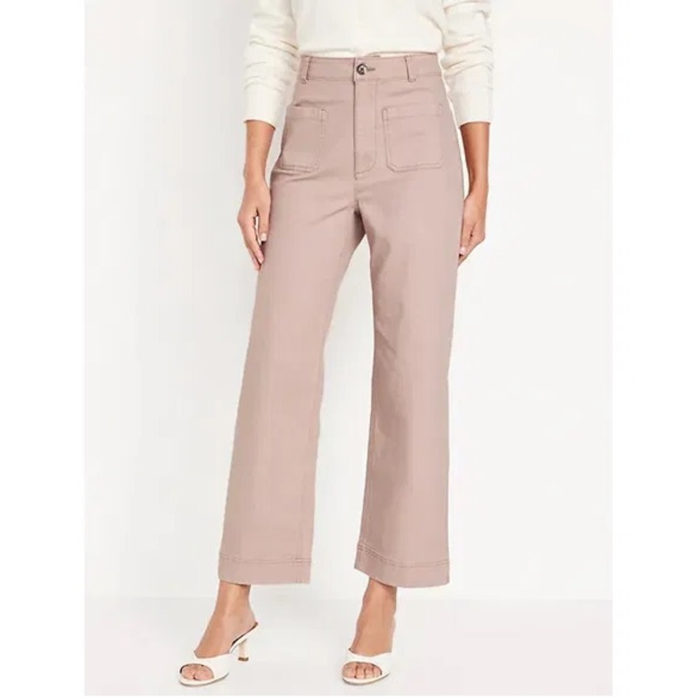 Old Navy High-Rise Crop Chino Wide-Leg Pants in Pale Pink